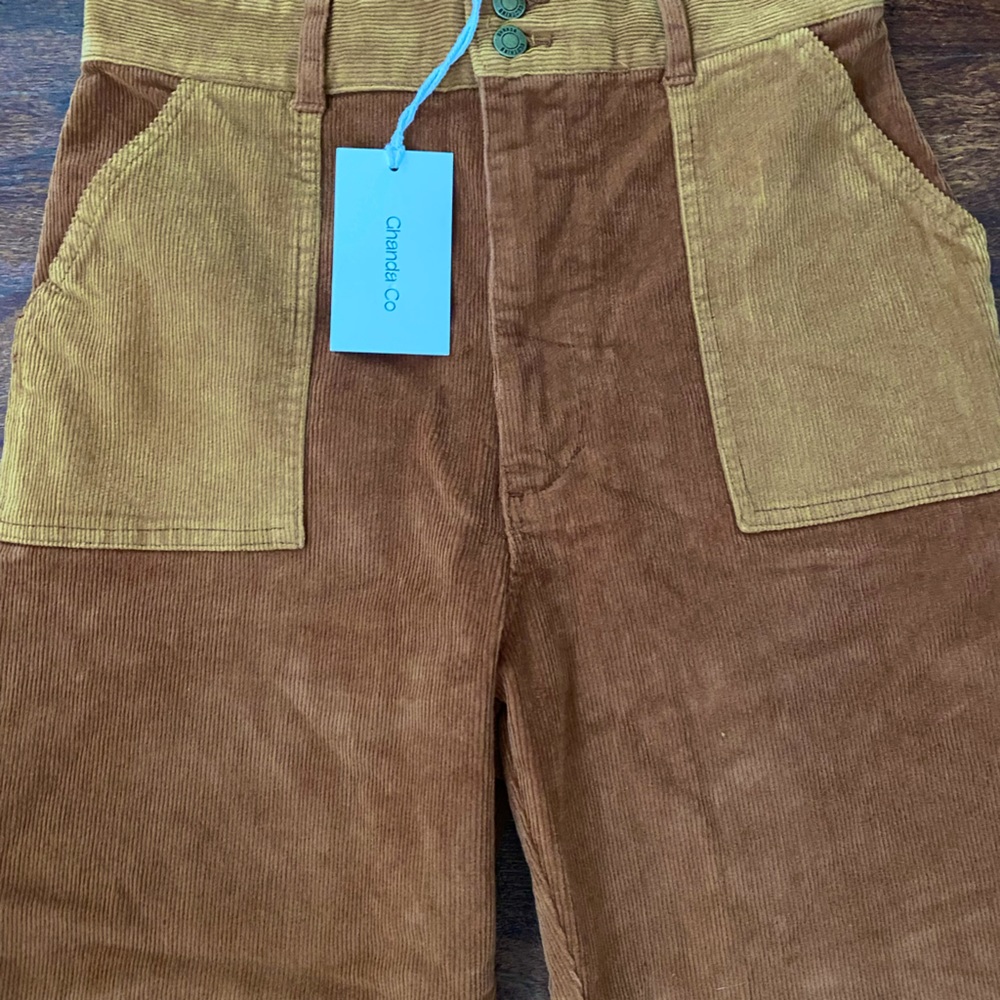 Corduroy High-Waist Patch Front Pants - Brown - Picture 10 of 13